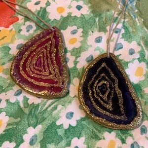 Agate Slice Glitter Ornament Set (Blue/Gold & Pink/Gold)